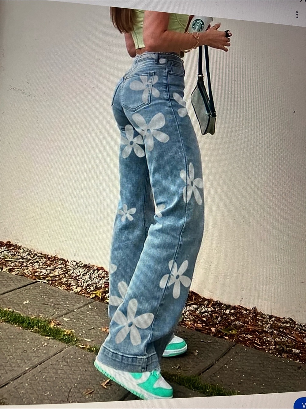 Hollister Light Blue Wide-Leg Jeans with White Daisy Print